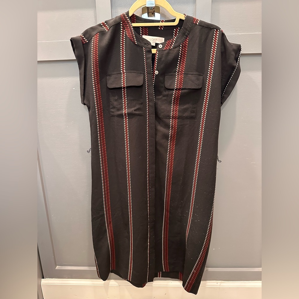 LOFT Navy Blue Dress with Red and White Stripes